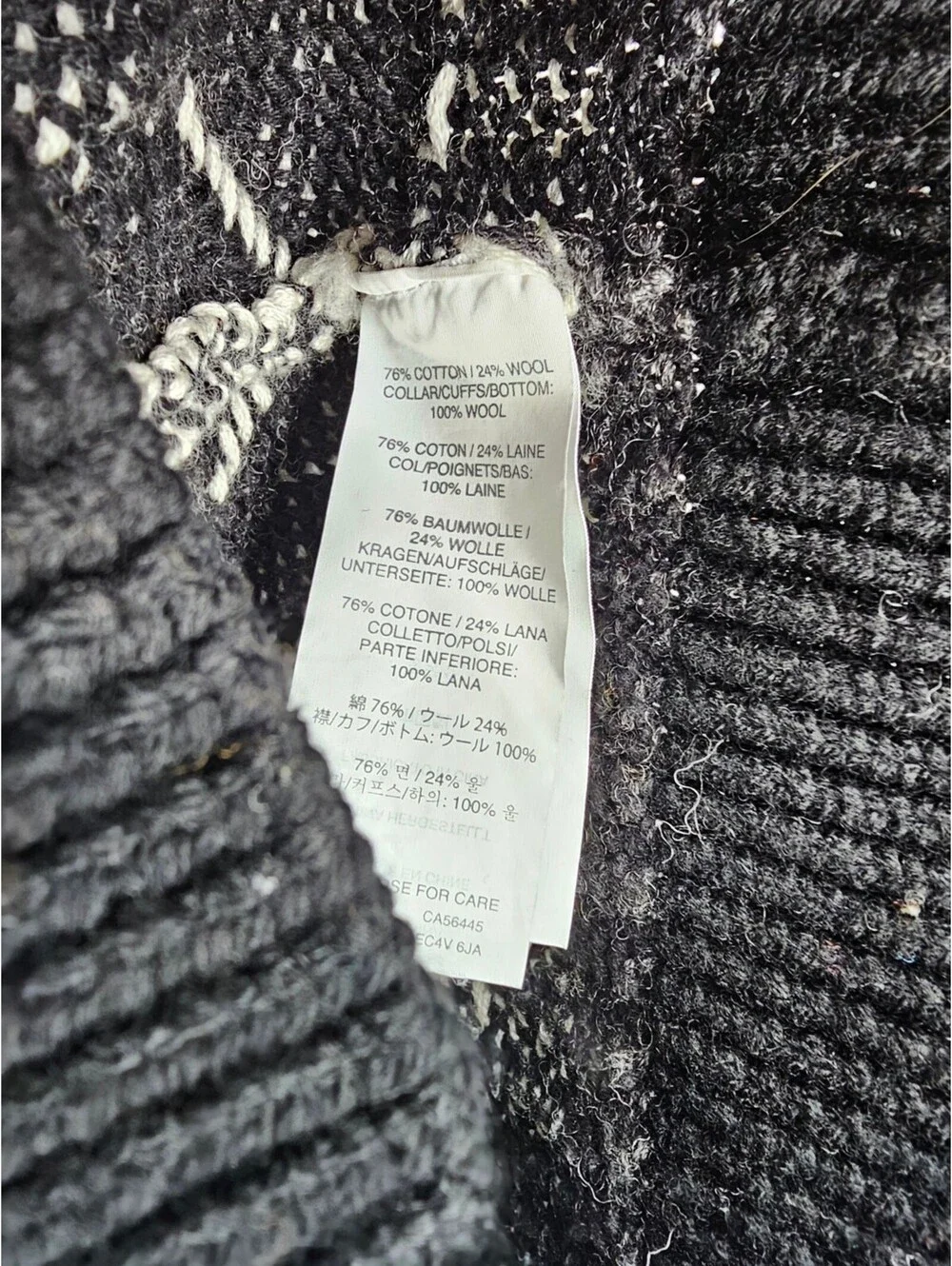 J Crew Mens Sz S Crew Neck Sweater Black White Tribal Cotton Wool Blend